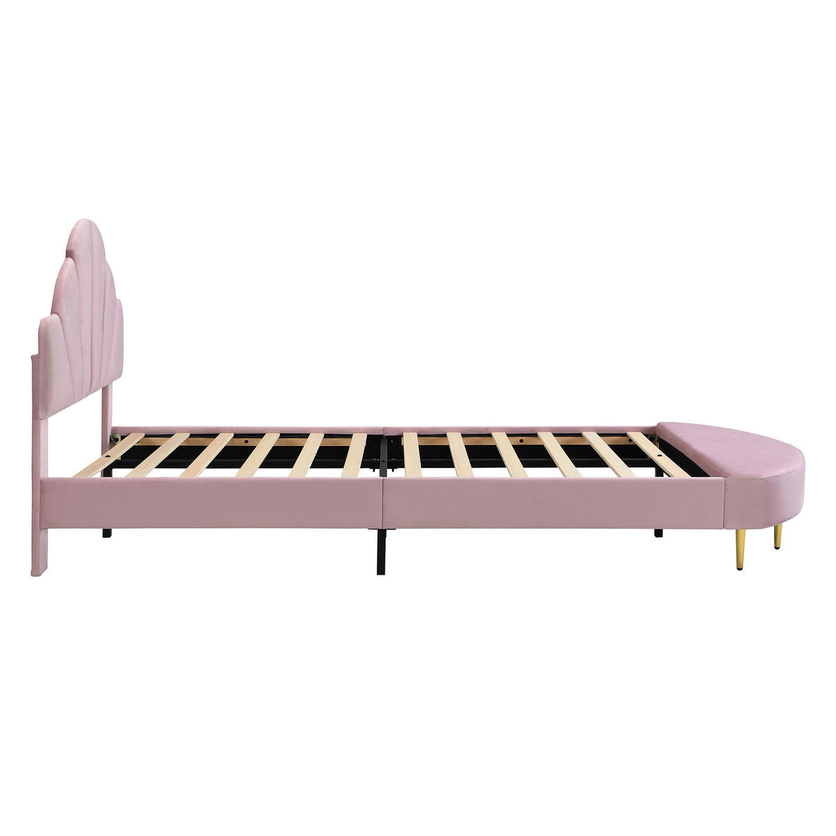KINDERBETT 90/200 cm DE-02215, in Rosa, mit Samtkopfteil und Bettbank - Pink, Holzwerkstoff/Metall (90/200cm) - ComfortXL