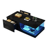 COUCHTISCH 100/50/30 cm schwarz mit 2 Schubladen und LED-Beleuchtung - Schwarz, Holzwerkstoff (100/50/30cm) - OKWISH