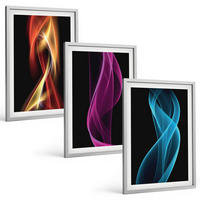 BILDER SET 3er Set - 40x60 cm Silberner Rahmen - Neonwellenlinien auf dunklem Hintergrund - Silberfarben, Kunststoff (40/60cm) - TULUP