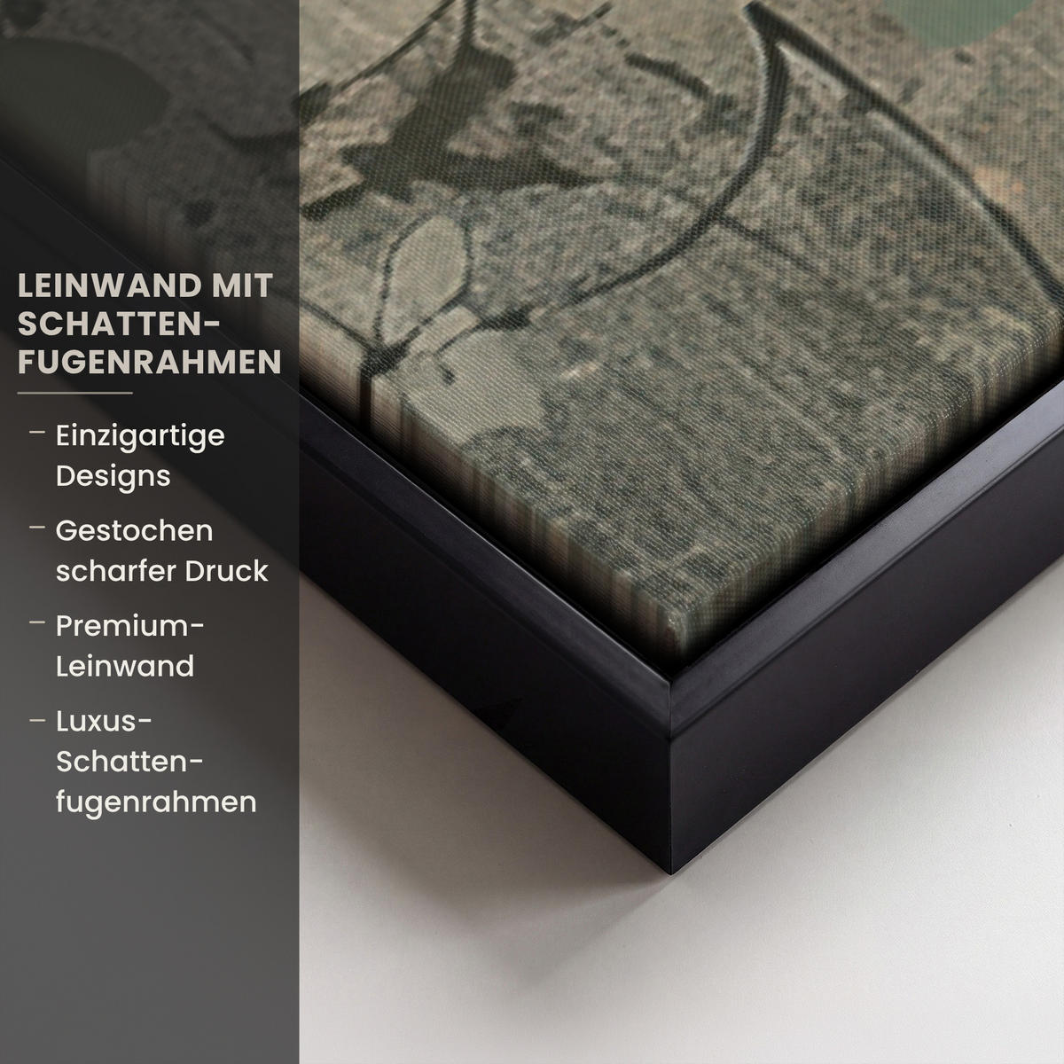 LEINWAND Bilder mit Rahmen - Blumen - Blätter - Abstrakt - Modern - 150x100 - Grau, Textil (150/100cm) - MuchoWow