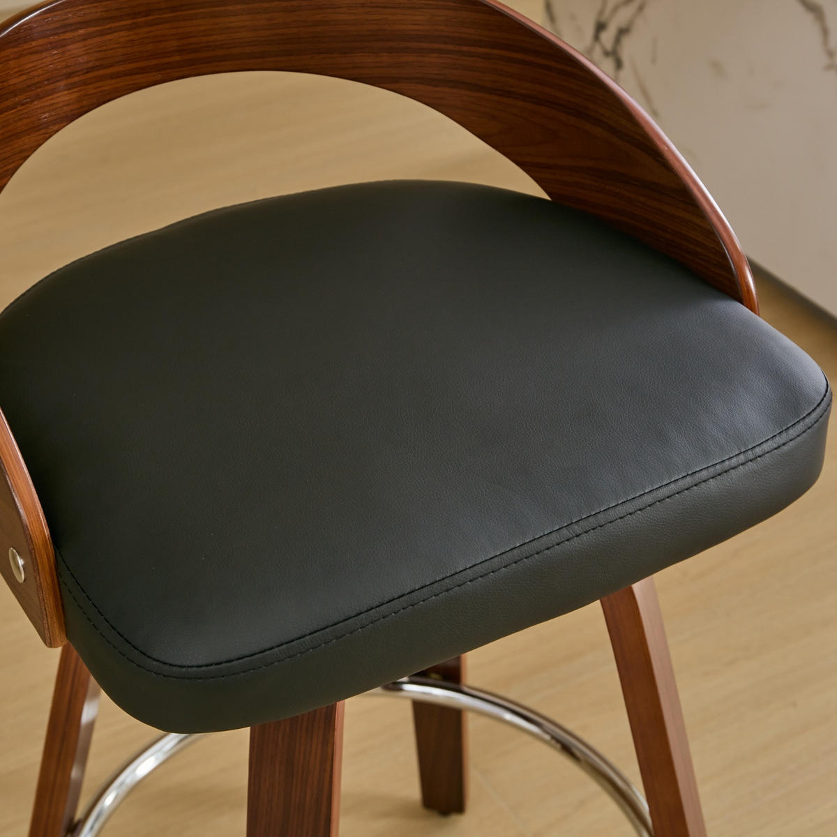 BARHOCKER 2er-Set Schwarz mit Rückenlehne und 360° Drehfunktion - Schwarz, Leder (48/77.5/46.5cm) - PANGIVO