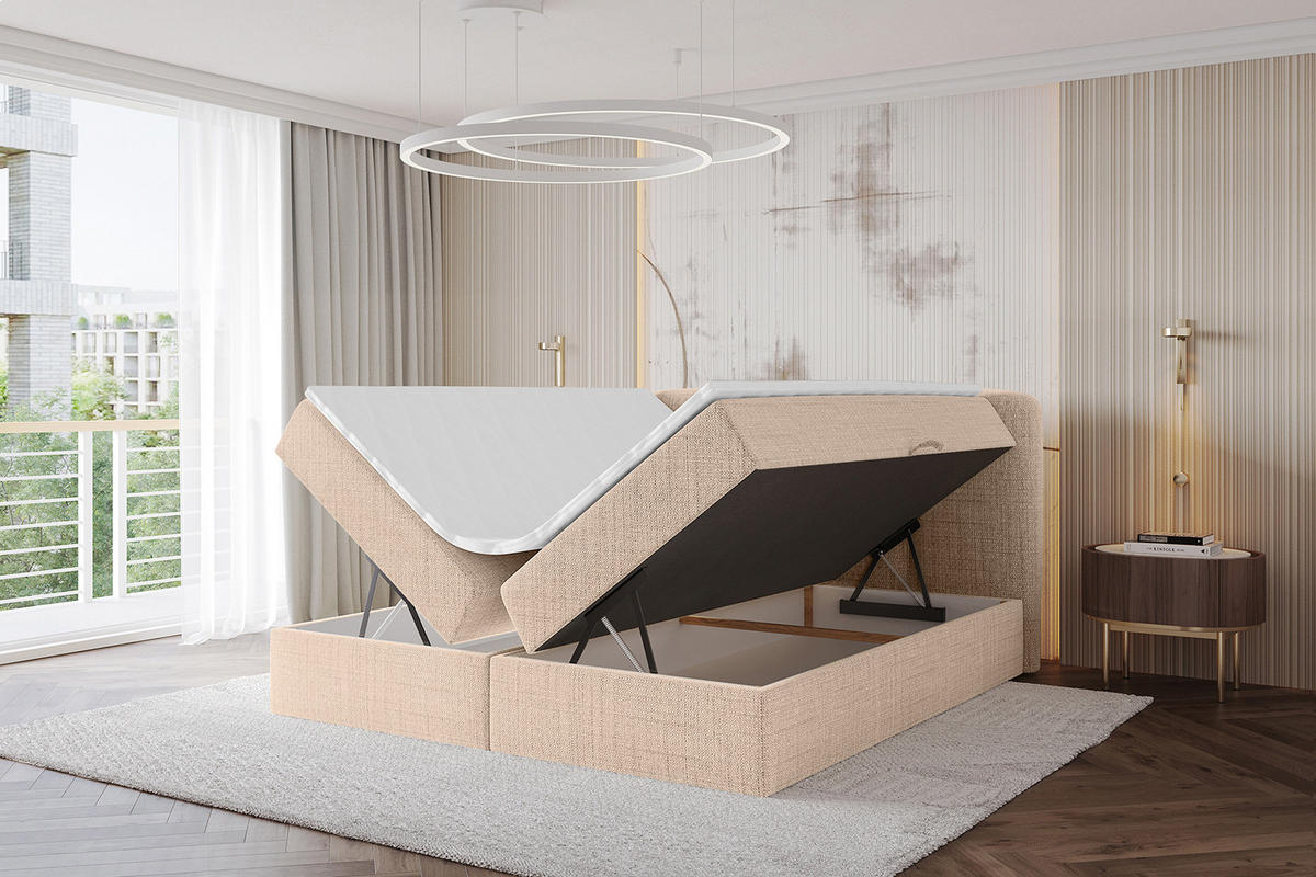 BOXBETT mit Matratze H4 - NINA - 160x200 cm - Dunkelbeige - Cappuccino, Holzwerkstoff (160/200cm) - ALTDECOR