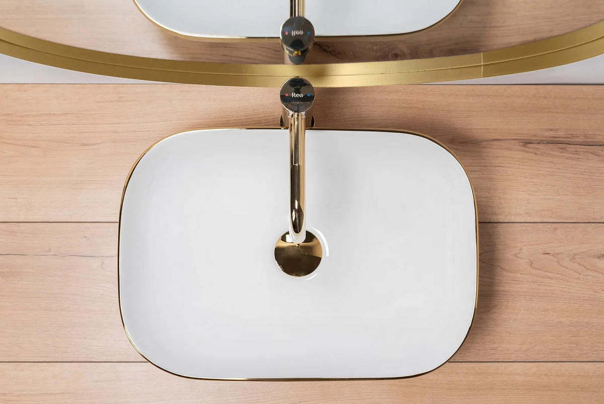 AUFSATZWASCHBECKEN BELINDA WHITE GOLD BRUSH 46,5/33,5/13,5 cm - Goldfarben, Keramik (46.5/13.5/33.5cm) - REA