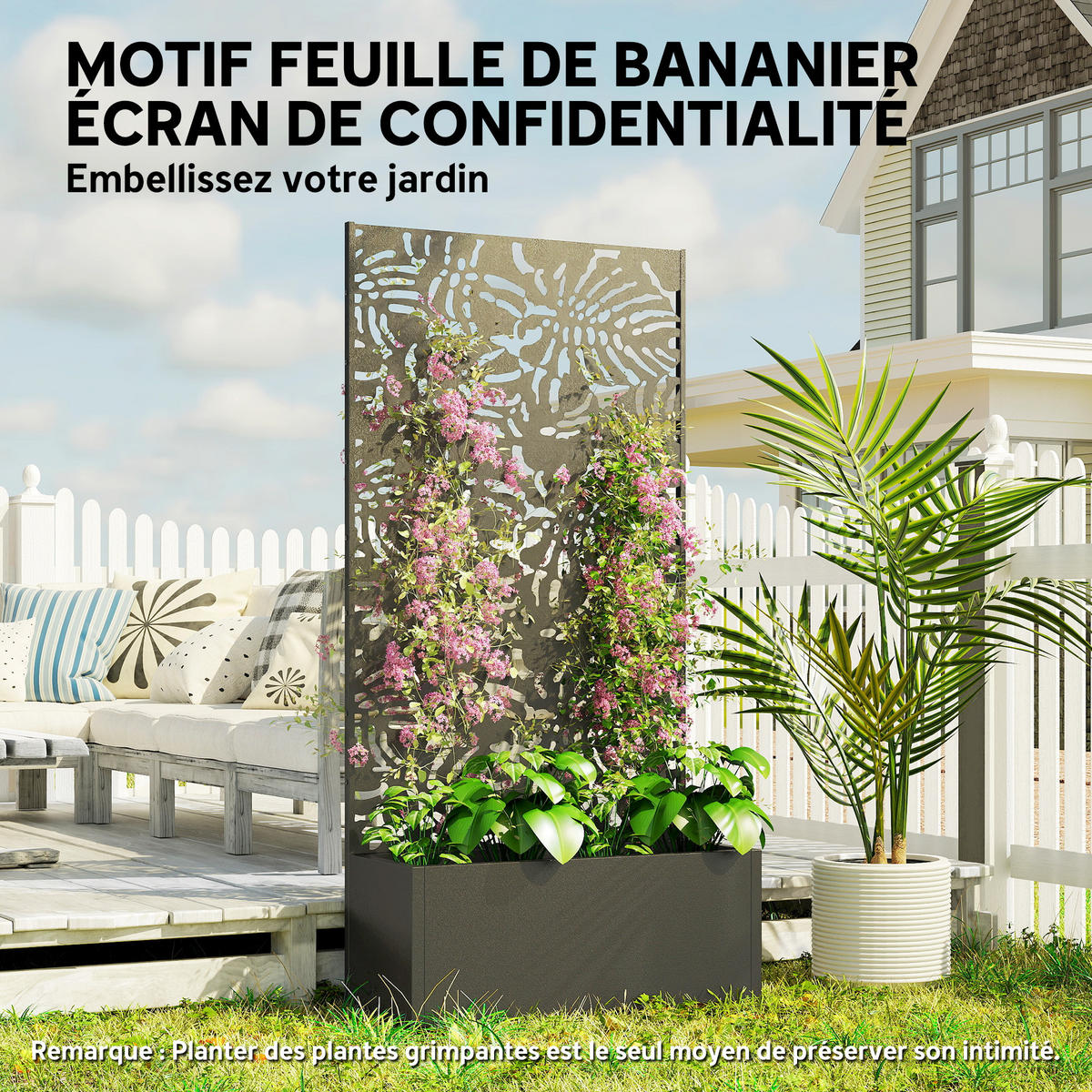 HOCHBEET DE-12277 2-in-1 mit Sichtschutz, 90/37,5/180 cm Schwarz - Schwarz, Metall (90/180/37.5cm) - ComfortXL