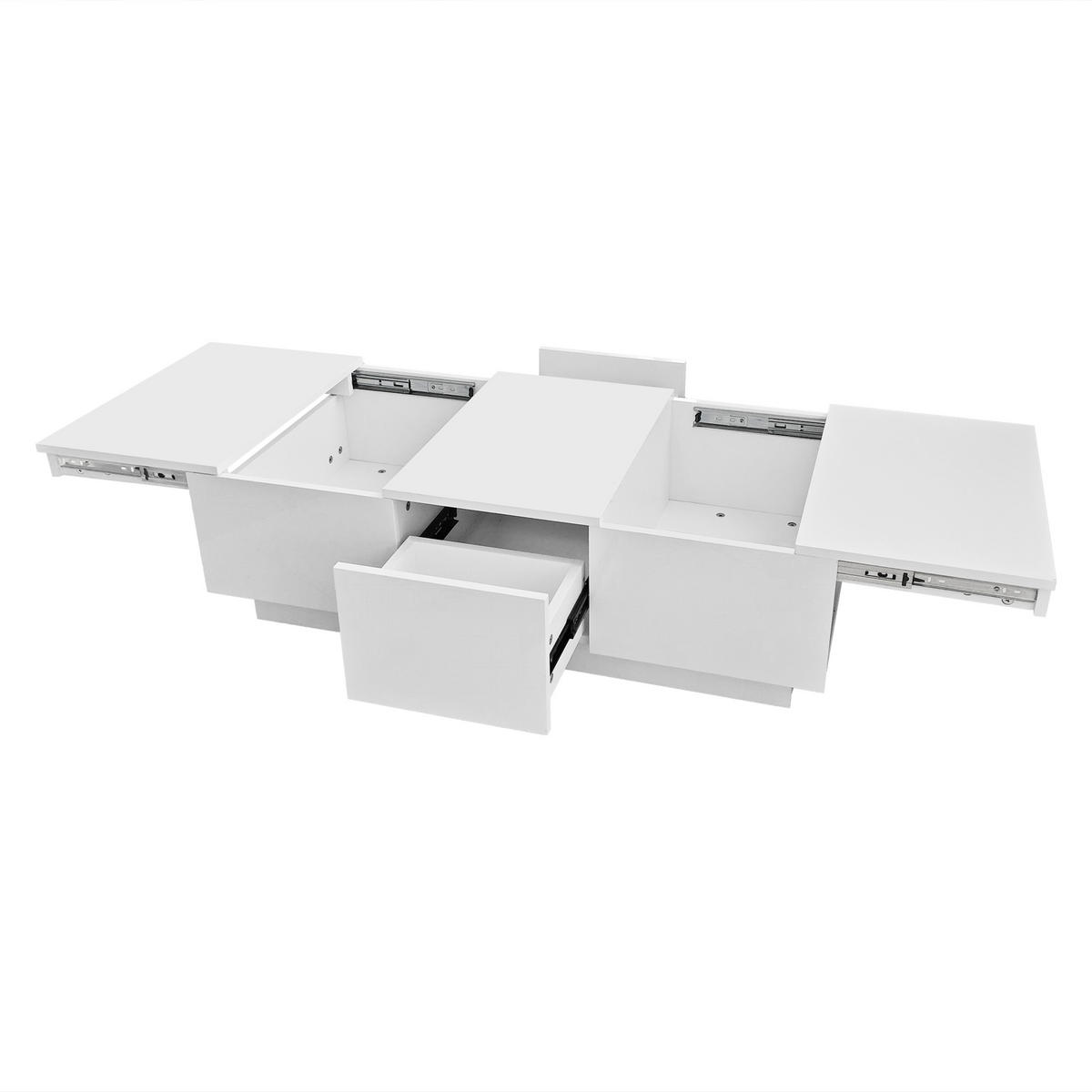 COUCHTISCH DE-37459 rechteckig mit Hochglanz und Push-Pull-Stauraum Weiß - Weiß, Holzwerkstoff (50/100/31cm) - ComfortXL