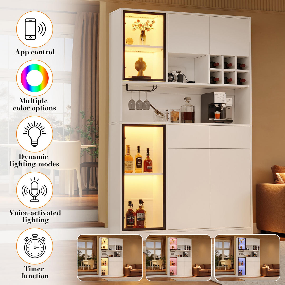 KÜCHENSCHRANK Vitrine weiß mit LED, 120/200/33 cm, Spanplatte und Glas, Weiß, MIT LED-BELEUCHTUNG, für Wohnbereich - Weiß, Holzwerkstoff (33/200/120cm) - Rolipo