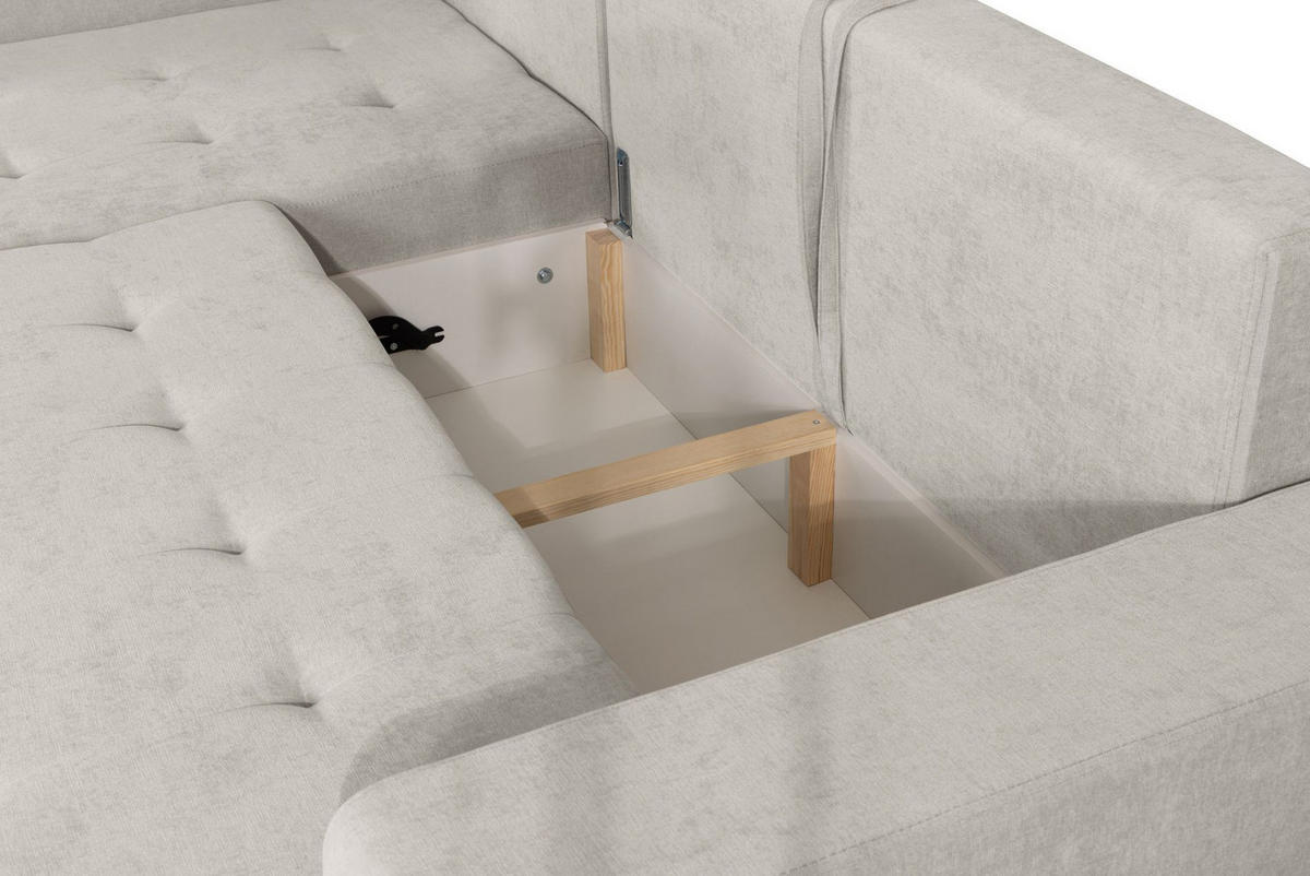 ECKSOFA Larelle Hellbeige Chenille 245 cm - Ecru/Schwarz, Textil/Metall (200/245cm) - Selsey
