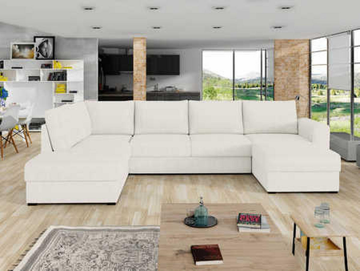 WOHNLANDSCHAFT Wilma, Seite: Links - Creme/Schwarz, Holz/Textil (305/85/188cm) - MIRJAN24