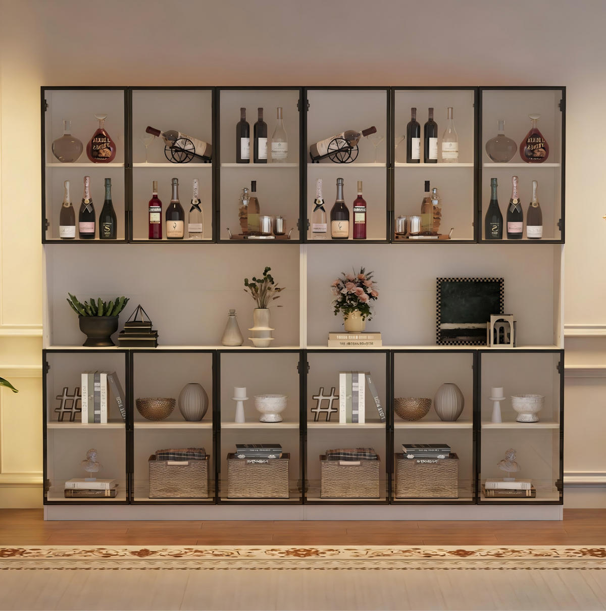 VITRINE 240/34/200 cm aus MDF und Glas mit LED-Beleuchtung und 12 Türen Weiß - Weiß, Holzwerkstoff (240/200/34cm) - Modenvie