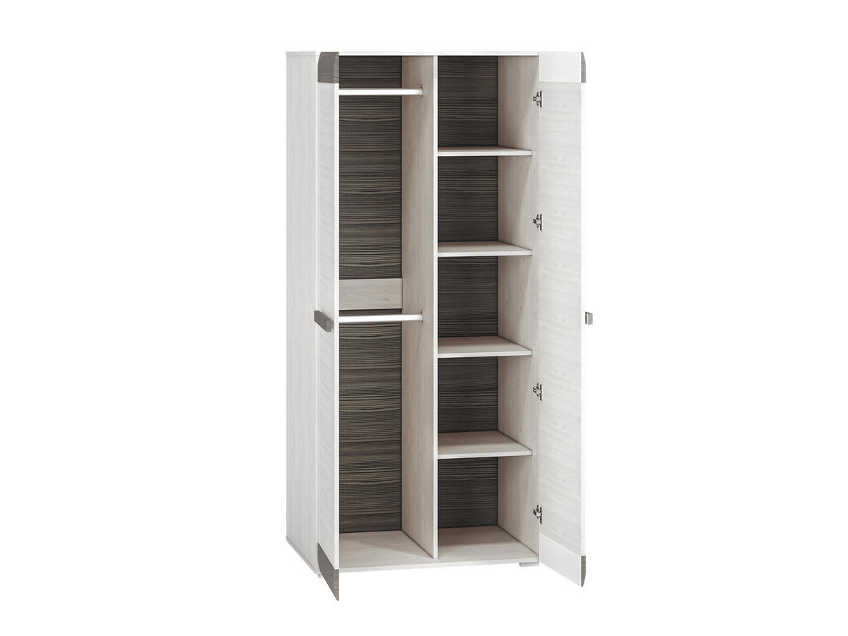 KLEIDERSCHRANK Blanco Pinie weiß / grau 92 / 65 / 202cm - Weiß, Holz/Holzwerkstoff (92/202/65cm) - Feldmann-Wohnen