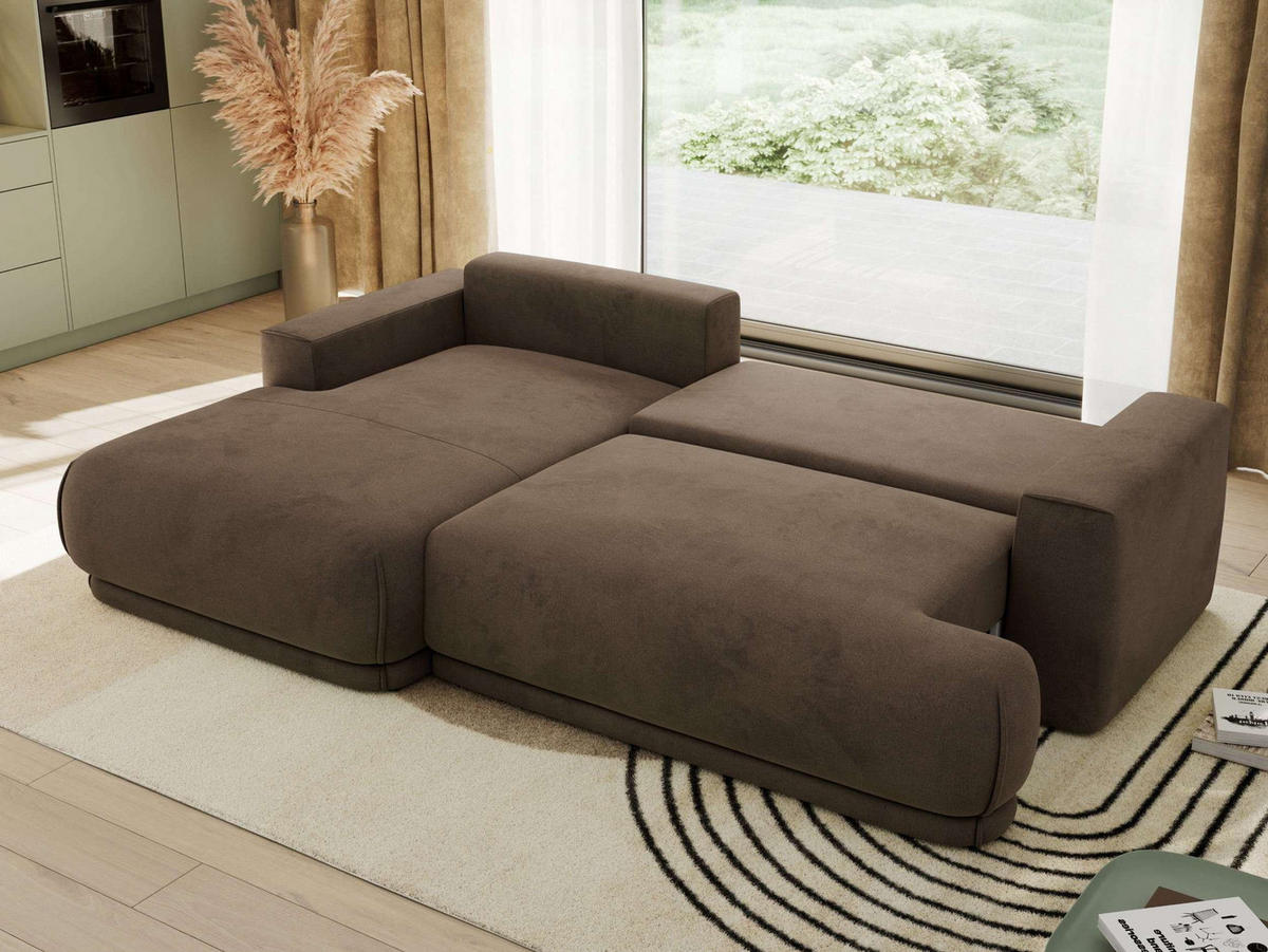 ECKSCHLAFSOFA RINA L Braun Velvet - links - Schwarz/Braun, Kunststoff/Textil (267/170cm) - MKS