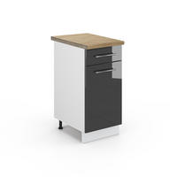 KÜCHENUNTERSCHRANK Fame-Line Anthrazit Hochglanz 40 cm, AP Eiche - Schwarz Hochglanz/Anthrazit, Holzwerkstoff (40/82/60cm) - Vicco