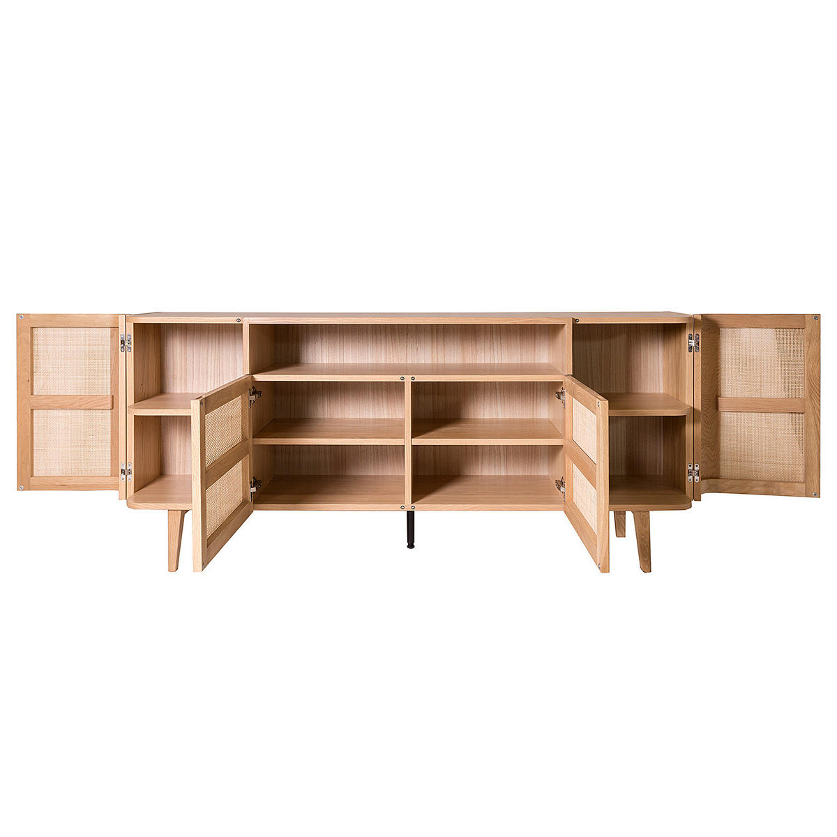 SIDEBOARD - Rattan / Eiche teilmassiv, 180 cm - Beige, Holzwerkstoff (180/80/40cm) - home24