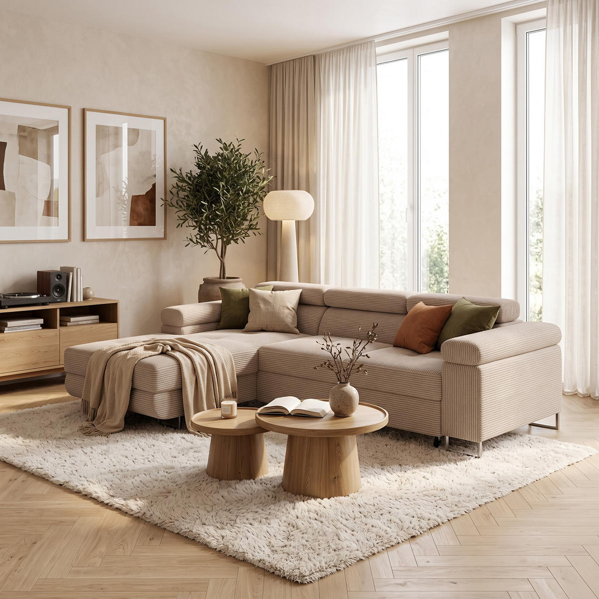 ECKSOFA VEMO MINI Links Beige Cord-Stoff Kompakter Komfort für Wohnräume - Beige, Textil (235/175cm) - Barchello