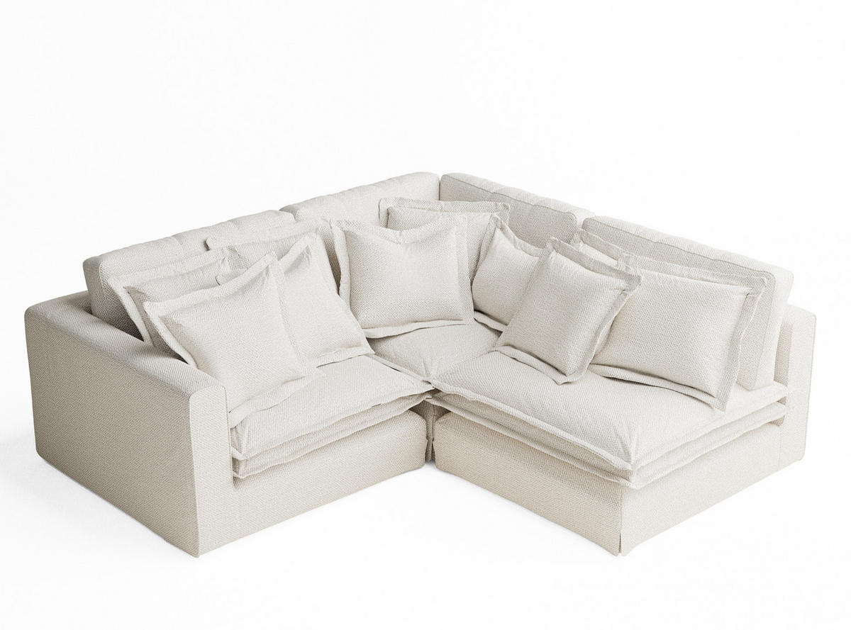 ECKSOFA Amalfi Creme Chenille-Stoff - Creme/Schwarz, Holz/Holzwerkstoff (238/222cm) - Maison de Reve