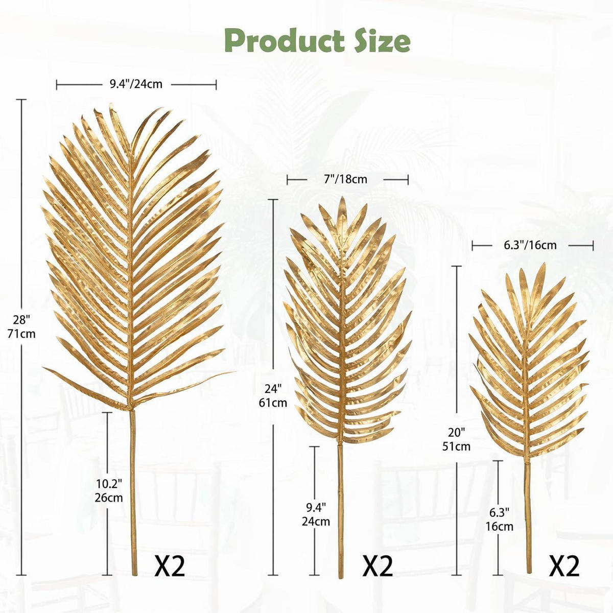 KUNSTPFLANZE Palmwedel Set Gold 5-teilig - Goldfarben, Textil (43cm)