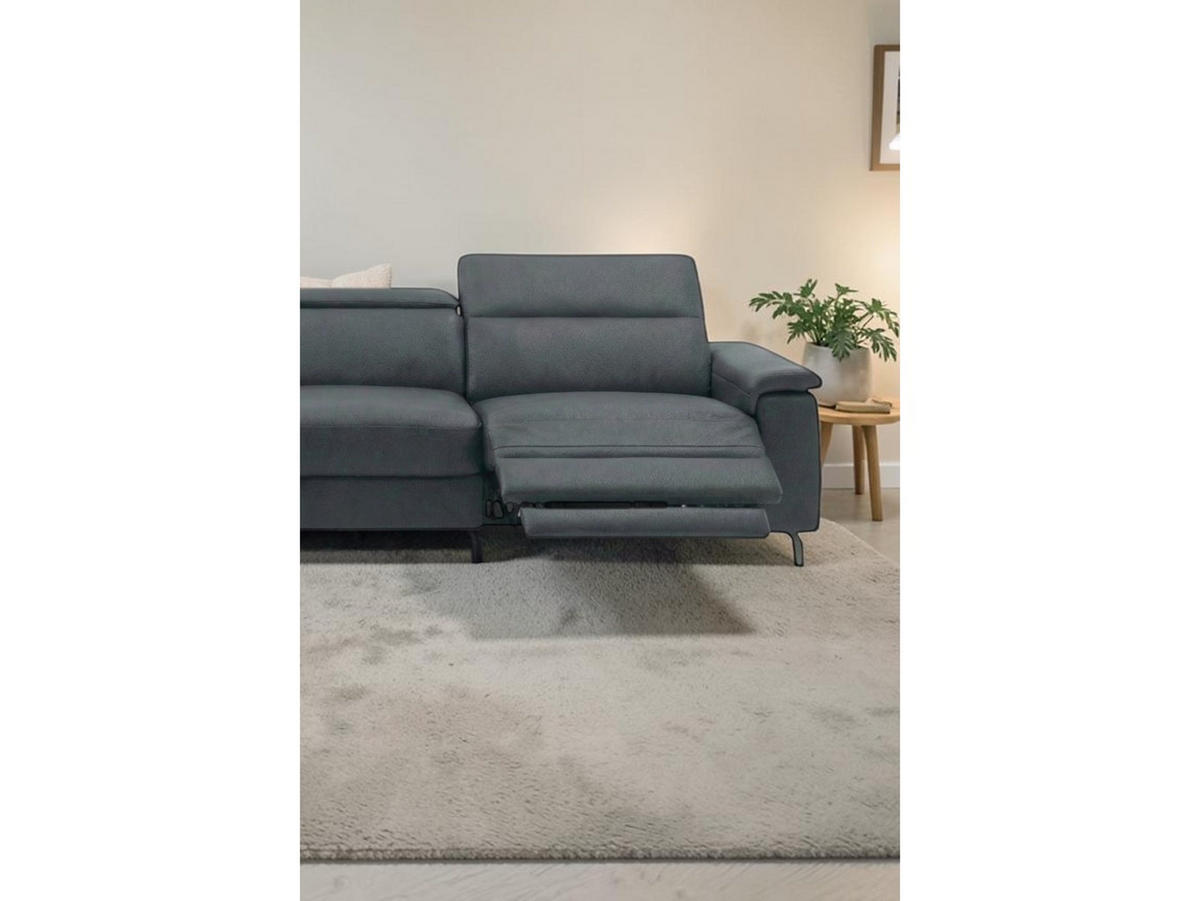 ECKSOFA Ambassador Echtleder mit 1 x Relaxfunktion Anthrazit - Anthrazit, Leder/Metall (272/224cm)