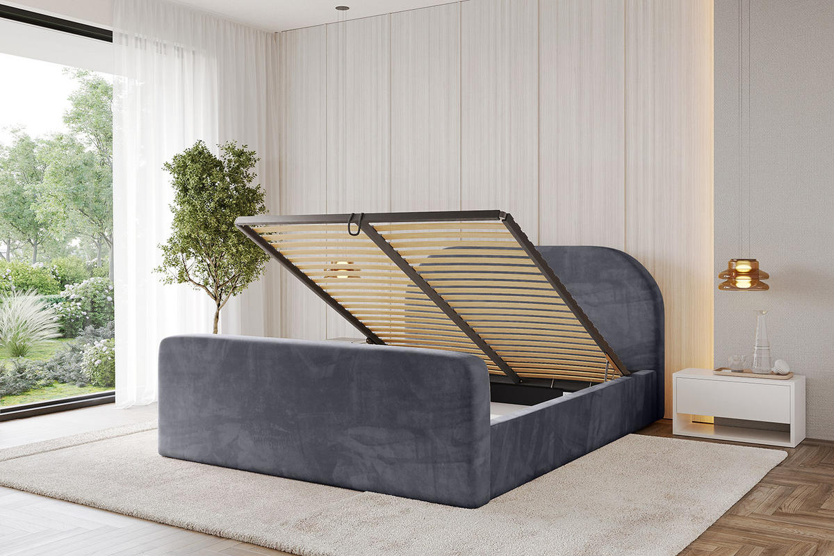 POLSTERBETT mit Bettkasten, Fußteil und Lattenrost, Boxbett mit Matratze H3/H4 - TIVON-Z 180x200 Dunkelgrau - Dunkelgrau, Holzwerkstoff/Textil (180/200cm) - ALTDECOR