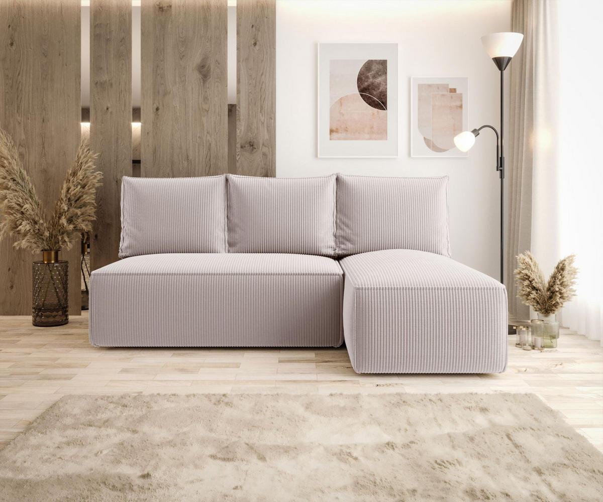 ECKSOFA mit Schlaffunktion SAVIO MINI Poso 100 Rechts - Ecru, Textil (200/140cm) - Bedante