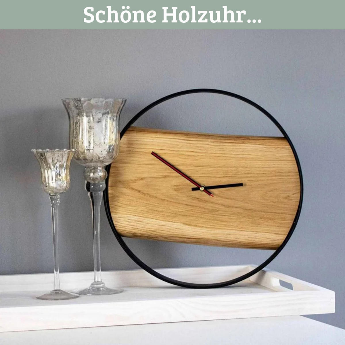 WANDUHR groß Holz NATA HANDGEFERTIGT 43 cm ⌀ Eiche Geräuschlos - Braun, Holz (43/43/4cm) - DELUKE