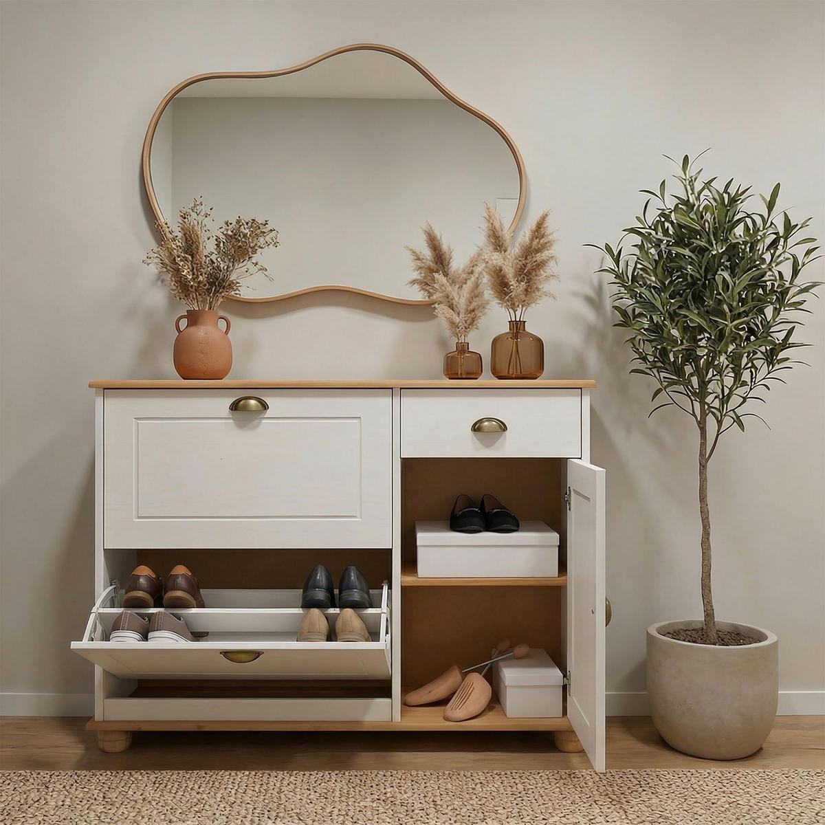 SCHUHSCHRANK COLMAR weiß/braun - Weiß/Braun, Holz (106/85/32cm) - IDIMEX