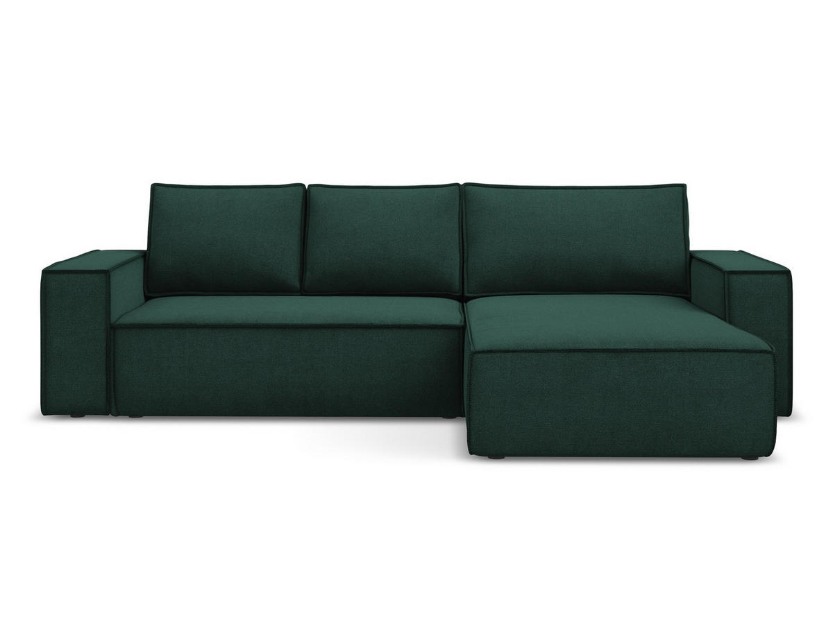 ECKSOFA mit Schlaffunktion Strukturstoff Stoff Grün - Dunkelgrün/Schwarz, Kunststoff/Textil (290/185cm) - Makamii