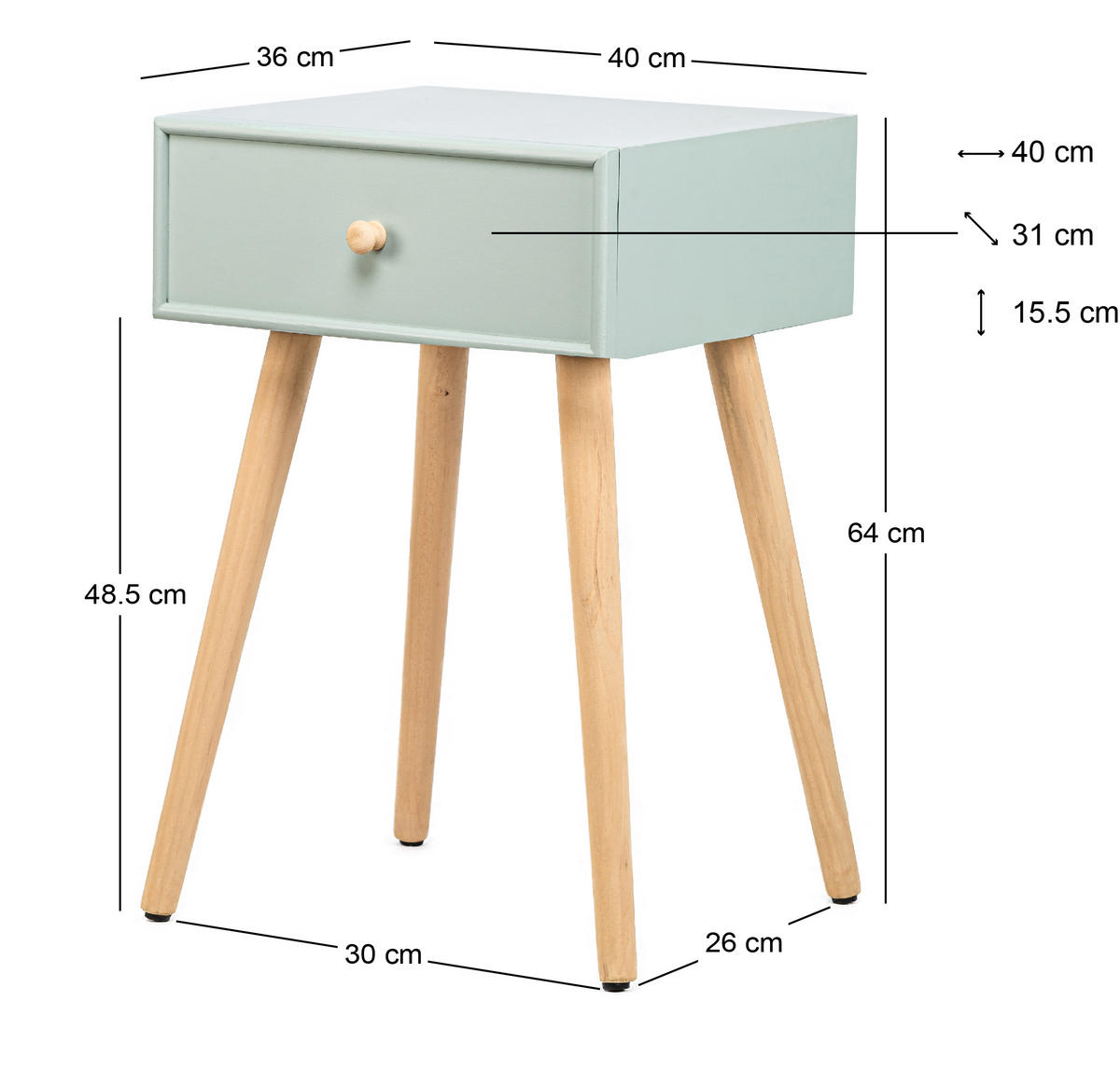 NACHTTISCH Rechteckig Grün 40 x 36 x 64 cm - Grün, Holz (40/64/36cm) - Nordlys