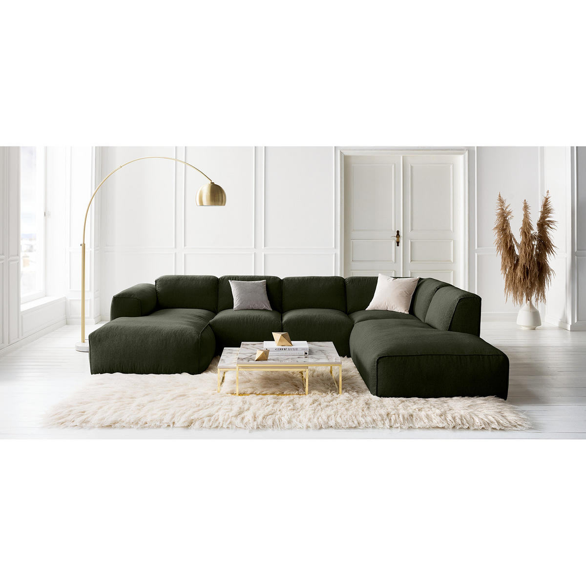 WOHNLANDSCHAFT mit Longchair - Schwarz/Grau, Kunststoff/Textil (325/71/235cm) - home24