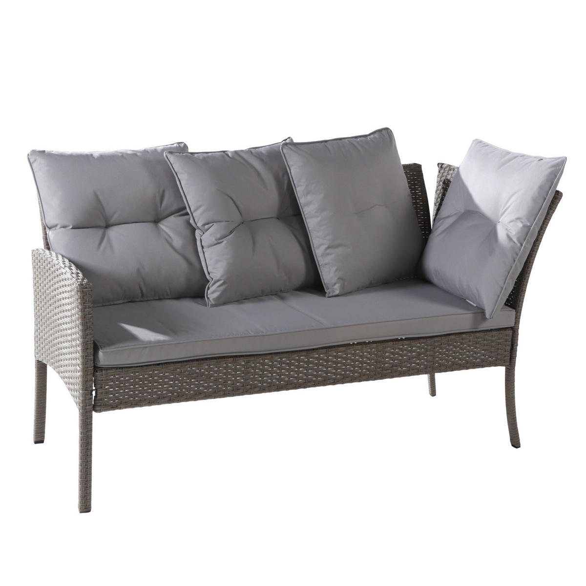GARTENLOUNGE 195/51/78 cm khaki aus PE-Rattan mit Tisch, Hockern und waschbaren Kissen - Beige, Holzwerkstoff - OKWISH