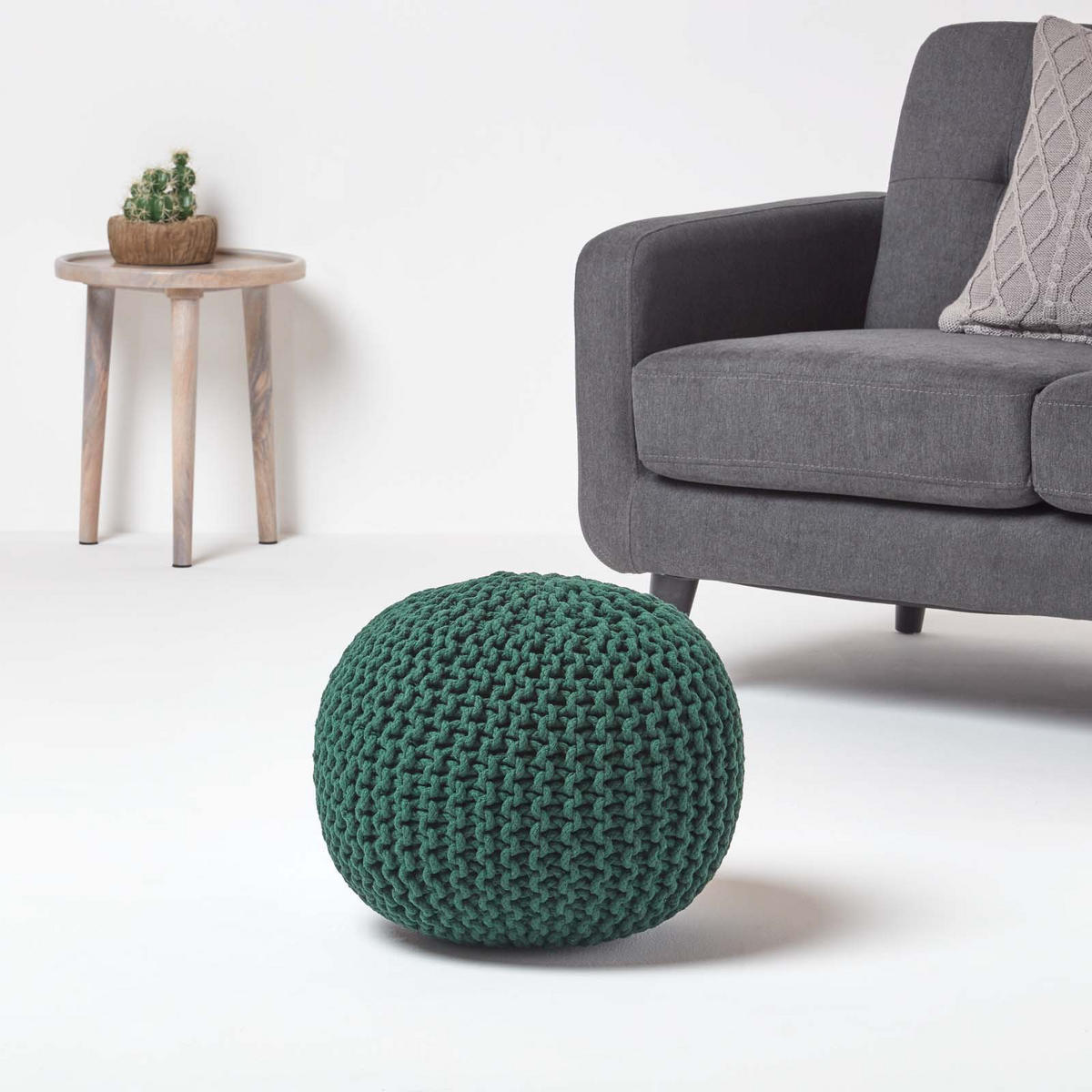 STRICK-POUF tannengrün, 40/40/35 cm - Waldgrün, Textil (40/35/40cm) - Homescapes