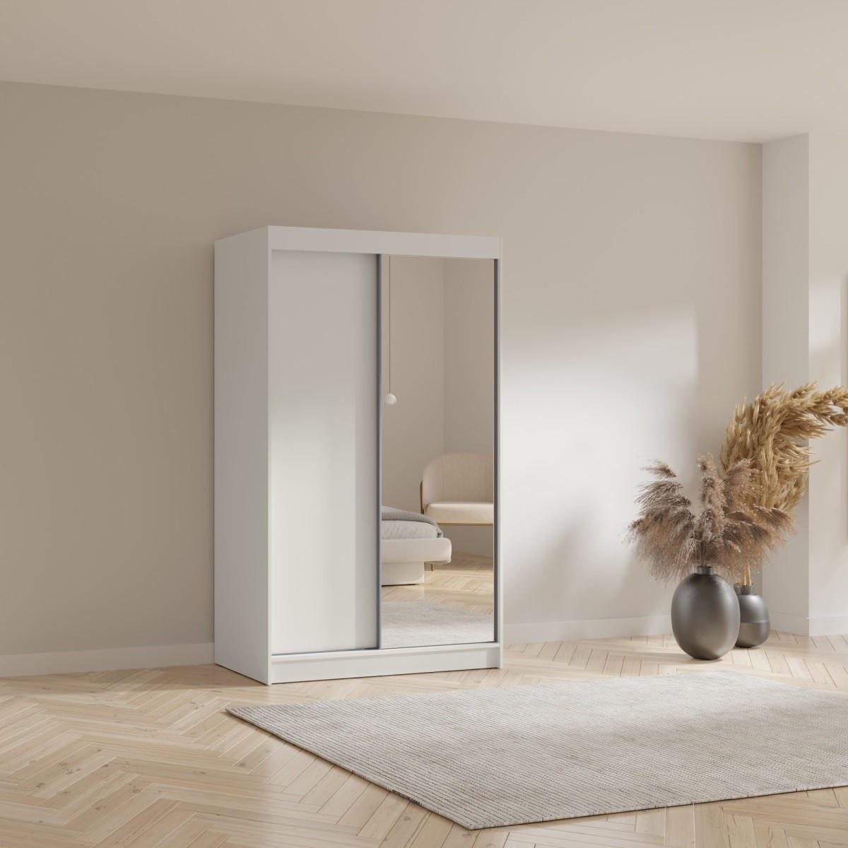 SCHWEBETÜRENSCHRANK mit Spiegel Fiore 2D1L 120 Weiß/Silber - Silberfarben/Weiß, Holzwerkstoff/Metall (120/200/60cm) - mzm24