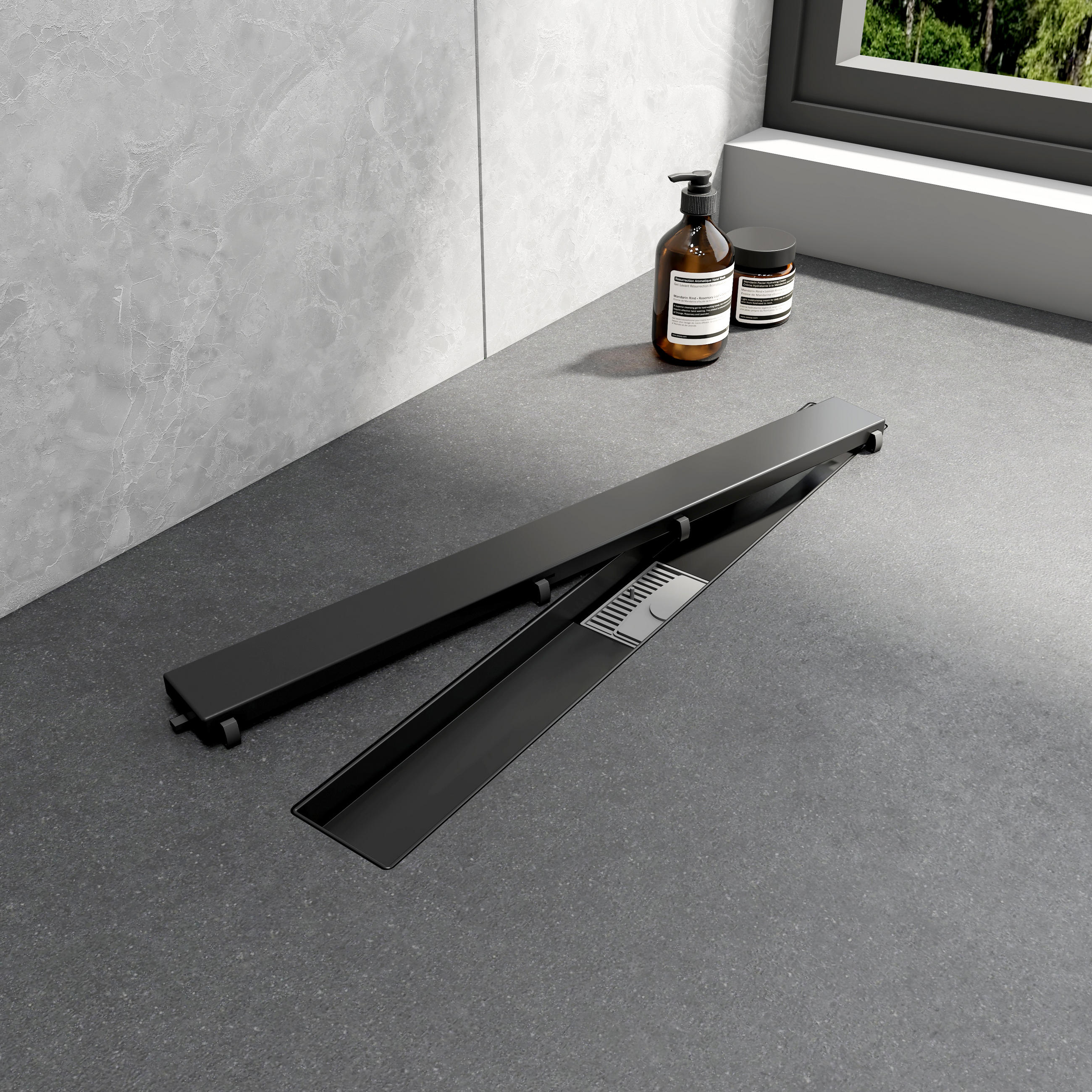 DUSCHRINNE Edelstahl Schwarz 60/11 cm - Schwarz, Metall (11/9/60cm) - EMKE