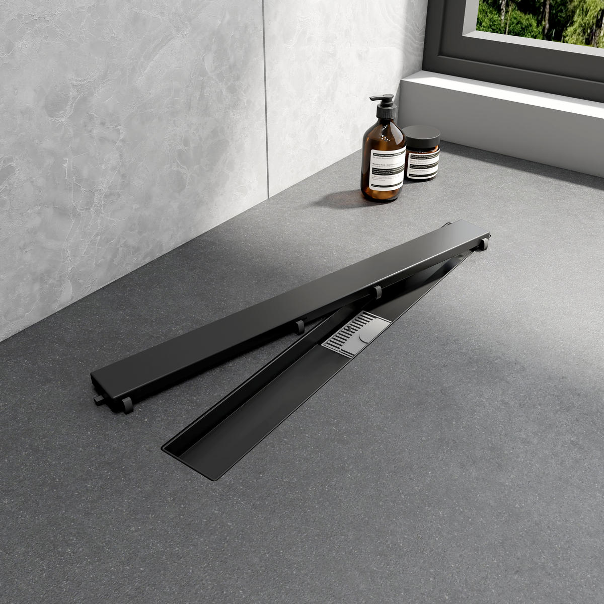 DUSCHRINNE Edelstahl Schwarz 60/11 cm - Schwarz, Metall (11/9/60cm) - EMKE