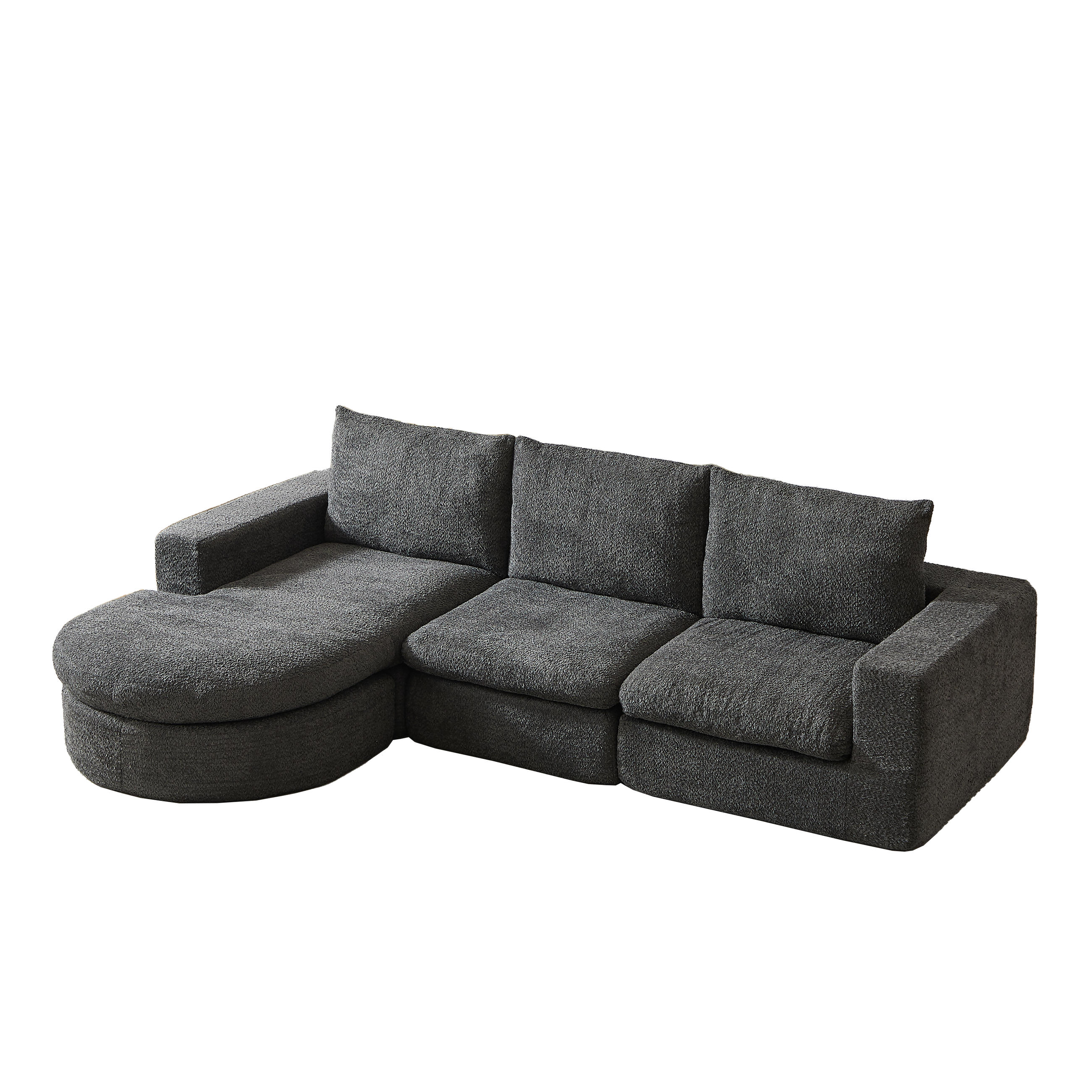 SCHLAFSOFA aus Chenille mit Liegestuhl, montagefrei - Grau, Textil (251/81/160cm)