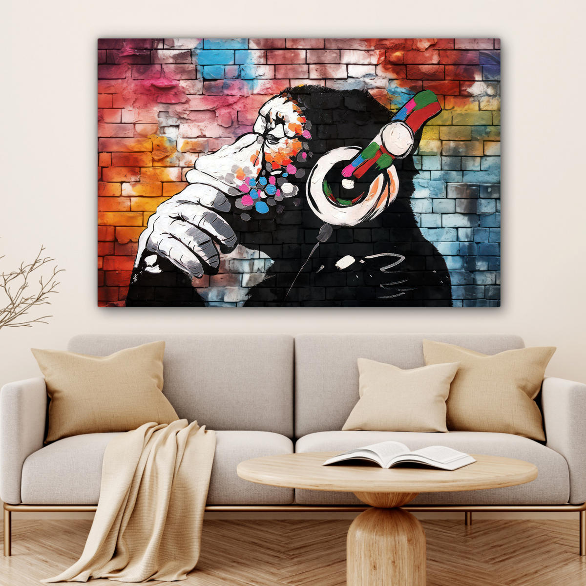 LEINWANDBILD Affe - Graffiti - Musik Wohnzimmer Groß 120x80 cm - Multicolor, Textil (120/80cm) - MuchoWow