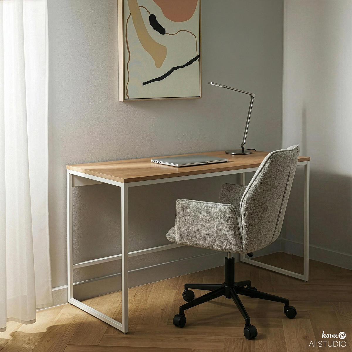 SCHREIBTISCH - Eichefarben, Holzwerkstoff/Metall (60/120/75cm) - home24