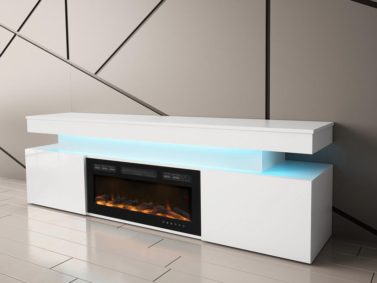 TV-LOWBOARD EF 2D Glossa mit Kamin - Weiß, Holzwerkstoff/Kunststoff (190/59/41cm) - MIRJAN24