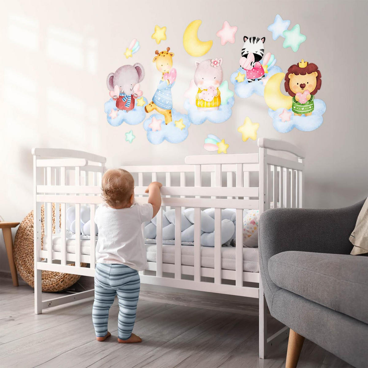 WANDAUFKLEBER 130x199cm - Tiere in den Wolken - Multicolor, Kunststoff (130/199/0.1cm) - Wallfluent