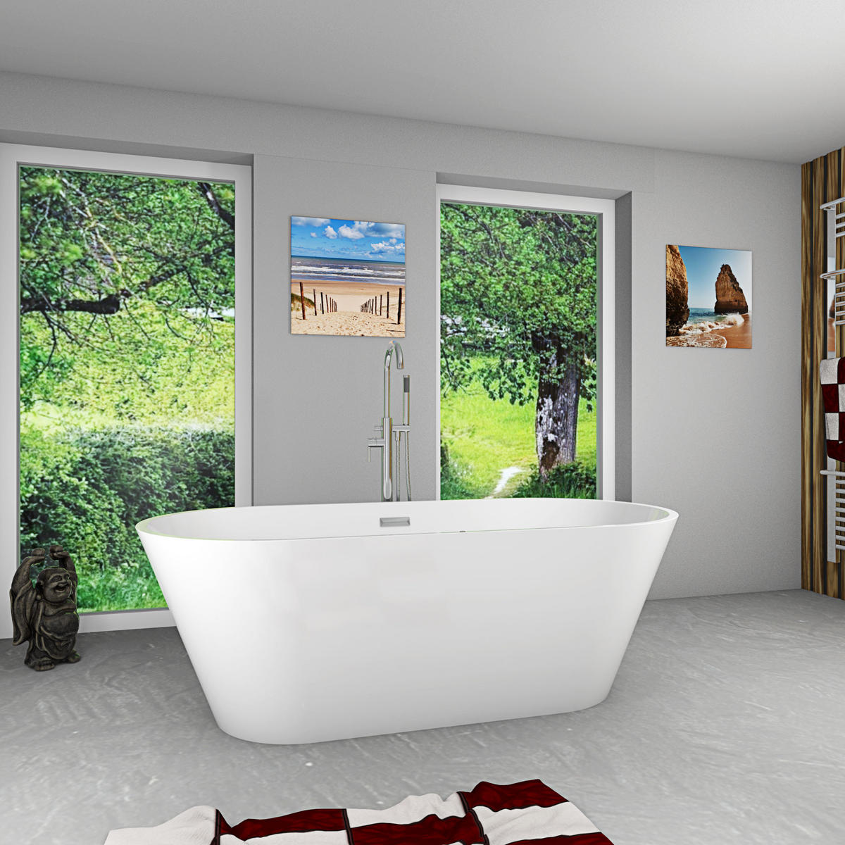 FREISTEHENDE Badewanne Wanne F11 170x80cm Luftmassage Armatur AF02 - Weiß, Glas/Kunststoff (80/58/170cm) - AcquaVapore by Sandra Jentho