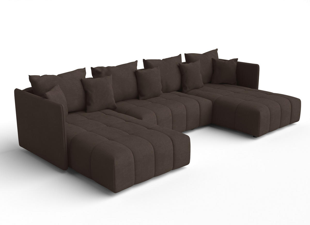 WOHNLANDSCHAFT Veliro U Braun 353/180/83 cm mit Schlaffunktion und Bettkasten - Schwarz/Braun, Kunststoff/Textil (353/83/180cm) - AX Living