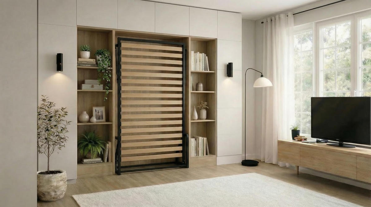 WANDBETT Morphy Classik Modulares SizeFlex- und TypeFlex-System - 96x190 Vertikal - Schwarz, Holz (96/190cm) - WallBedKing