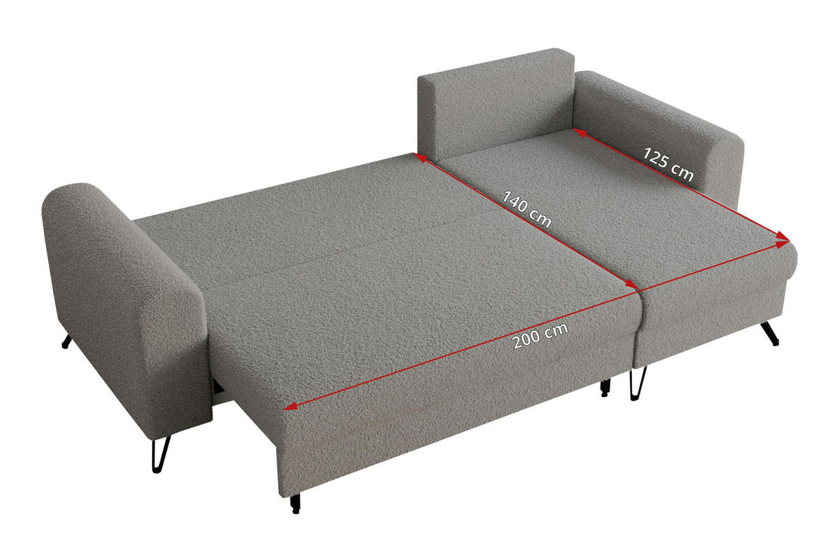ECKSOFA Hugo Boucle Hellgrau - Hellgrau/Schwarz, Textil/Metall (242/140cm) - MKS