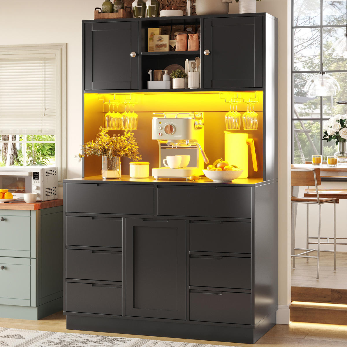 BUFFETSCHRANK Schwarz 120/40/183.5 cm - Schwarz, Holz (120/183.5/40cm) - PANGIVO
