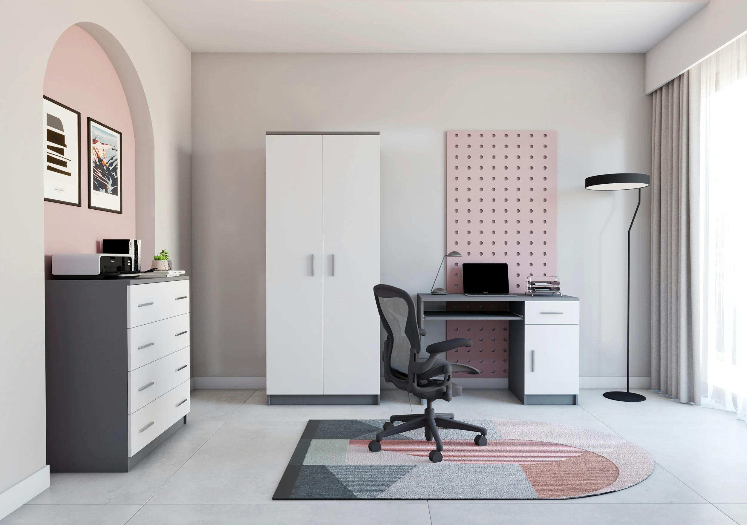 JUGENDZIMMER Arivo in Weiß und Grau 3 teilig Kinderzimmer Komplett Set mit Kleiderschrank, Schreibtisch und Kommode - Weiß, Holzwerkstoff (80/200/120cm)