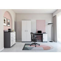 JUGENDZIMMER Arivo in Weiß und Grau 3 teilig Kinderzimmer Komplett Set mit Kleiderschrank, Schreibtisch und Kommode - Weiß, Holzwerkstoff (80/200/120cm)