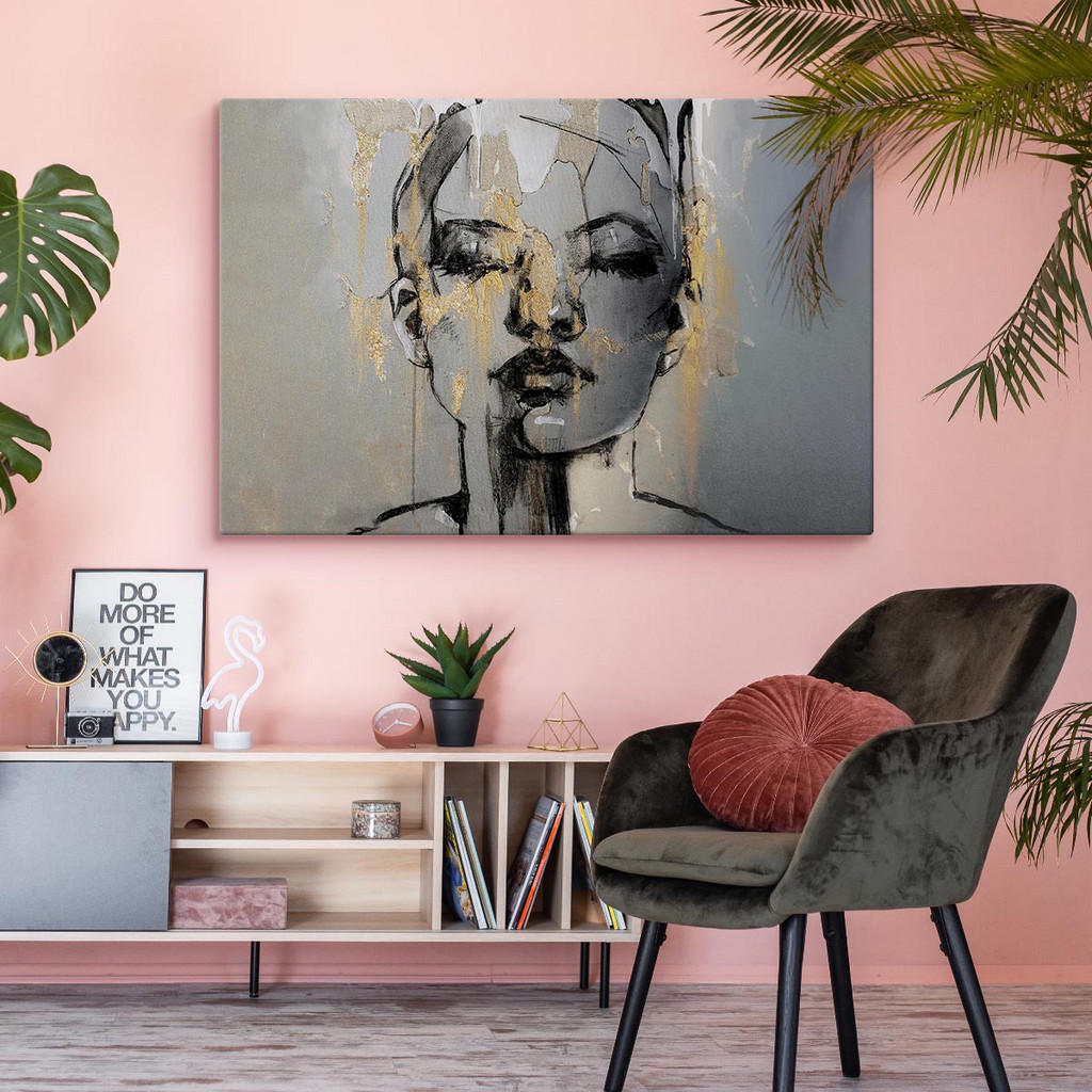 Thumbnail - Muralo Leinwandbild, Schwarz, Weiß, Beige, Grau, Textil, Abstrakt, Person/Charakter, Rechteckig, 90x60 cm, Bilder und Zu...