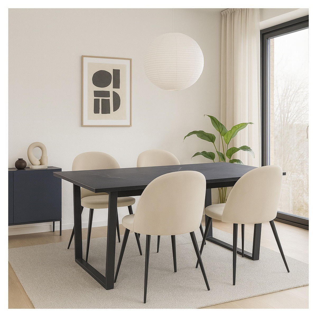 ESSGRUPPE 5-TLG. Tilst Schwarz, Beige - Beige, Holzwerkstoff/Textil (160/74/90cm) - ebuy24