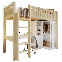 HOCHBETT 90/200 cm aus Kiefernholz und MDF mit Schreibtisch und Kleiderschrank Natur - Naturfarben, Holz (90/200cm) - Modenvie