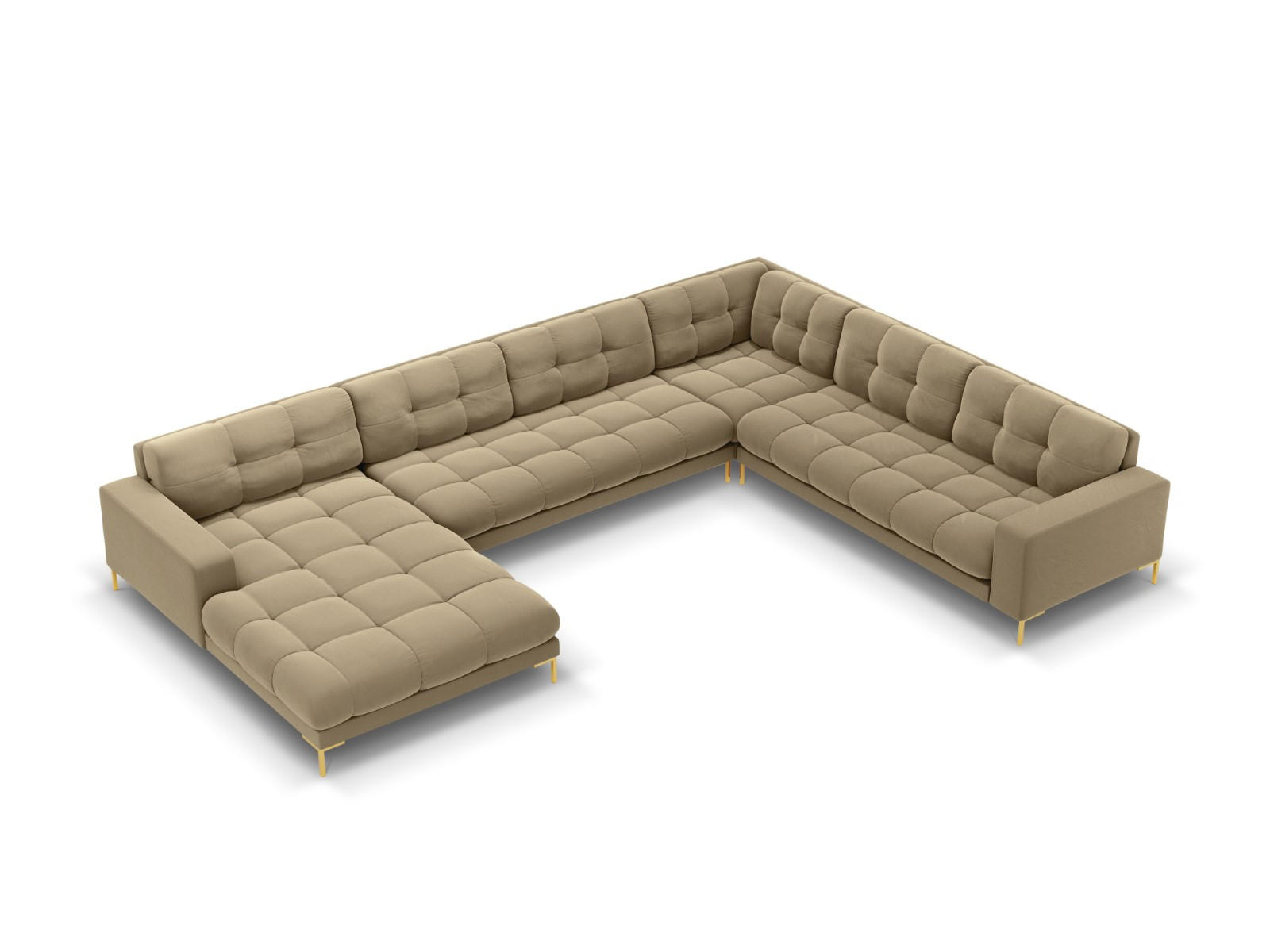 PANORAMASOFA rechts Mamaia aus Samt beige 7 Sitzplätze - Beige, Textil (256/75/327cm) - Micadoni