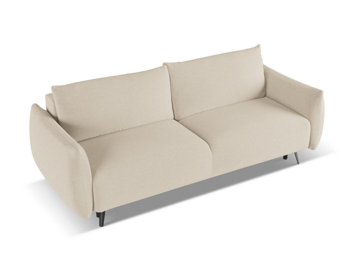 3-SITZER SOFA mit Schlaffunktion Chenille Stoff Beige - Beige/Schwarz, Textil/Metall (230/86/105cm) - Makamii